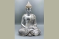 Mobile Preview: Buddha sitzend silber glänzend Blumenmotiv 23x35x18 cm