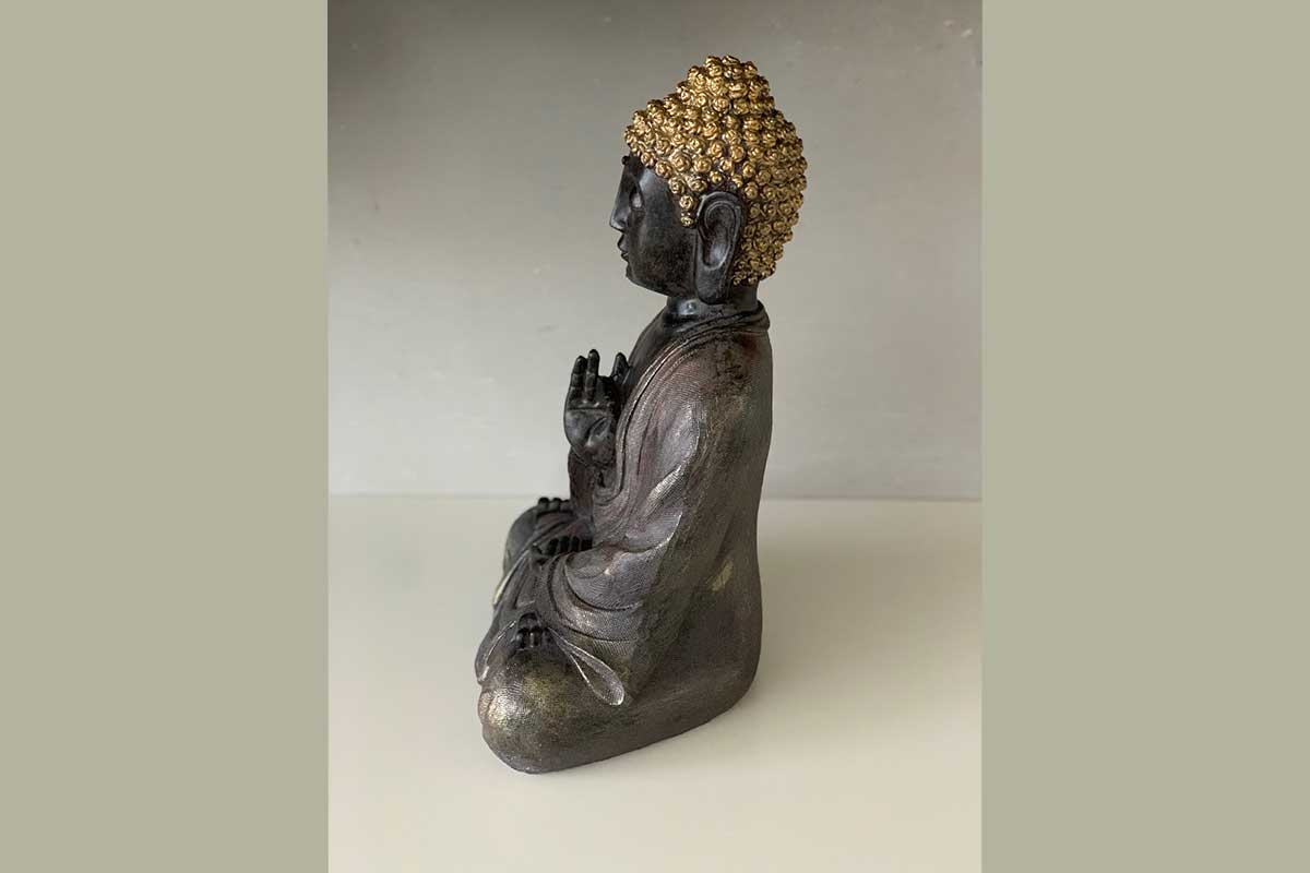 Buddha Figur sitzend groß goldenes Haar Thai 40cm