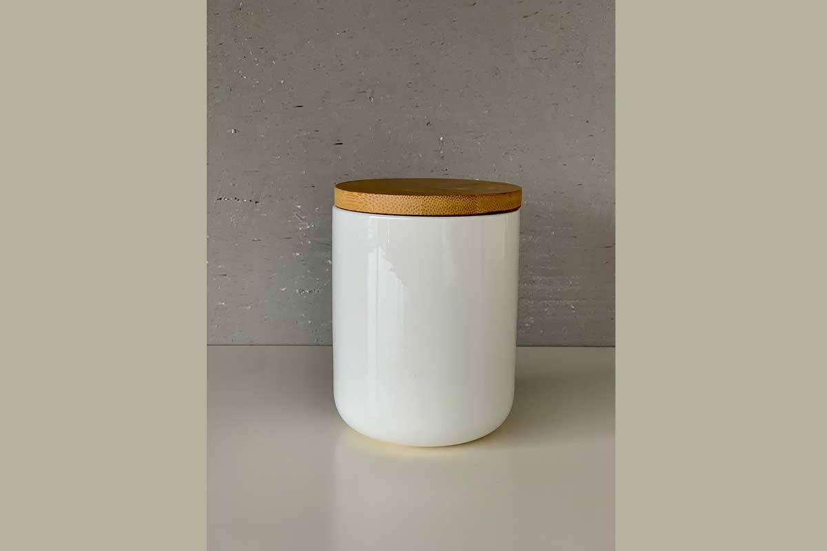 Dose Keramik weiß mit Bambusdeckel Aufbewahrung 12x10 cm