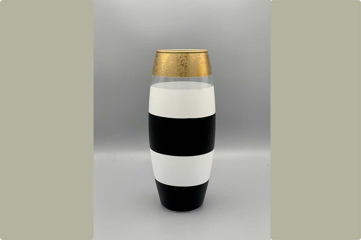 Vase Glas gestreift schwarz weiß Queberus gold 26 cm