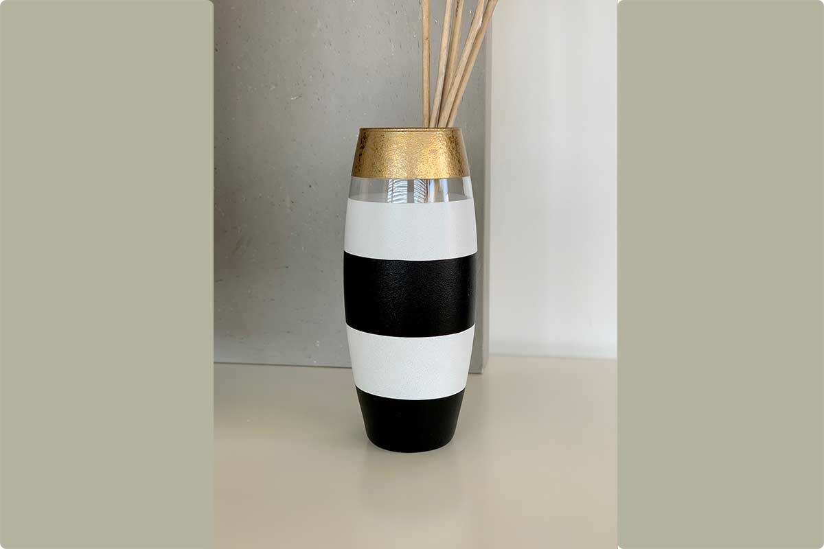 Vase Glas gestreift schwarz weiß Queberus gold 26 cm
