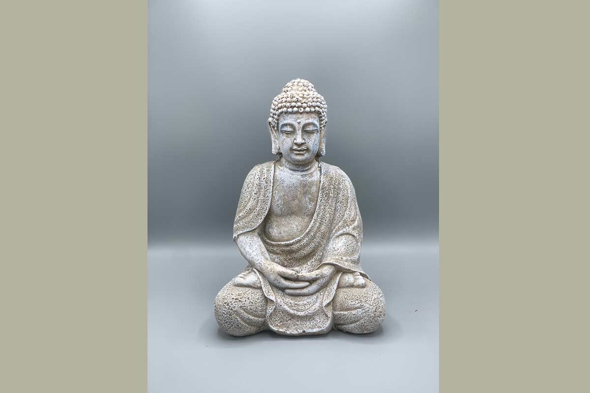 Buddha sitzend grau aus Magnesia für Außenbereich Steinoptik 20x17x30 cm