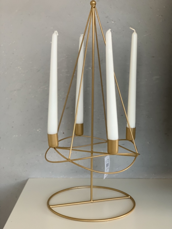 Adventsgesteck Kerzenhalter aus Metall Gold 24 x 49 cm