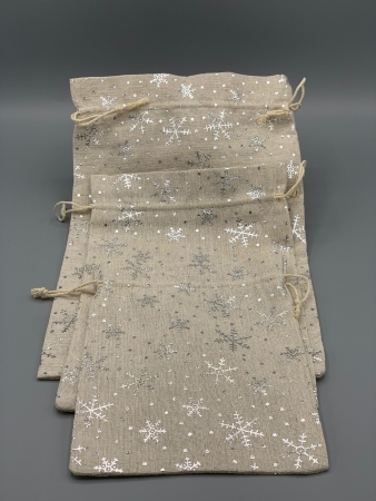 Geschenkesäckchen Tüte Tasche 3fach sortiert beige silber Schneeflocke Weihnachten