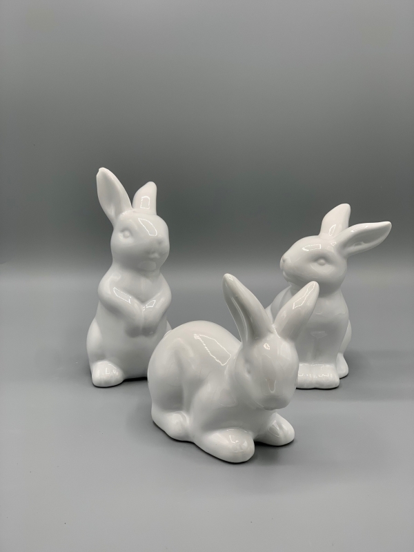 Hase Ostern weiß Keramik glänzend stehend 11-14 cm