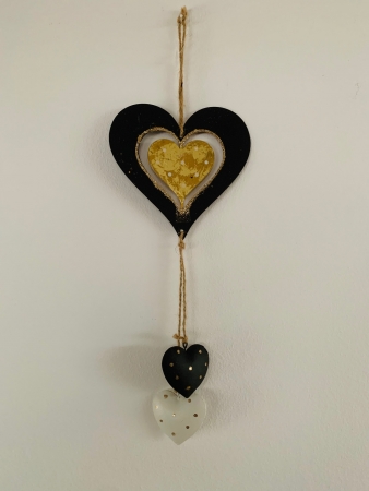 Weihnachtshänger Herz aus metall schwarz gold weiß 14x35x1 cm