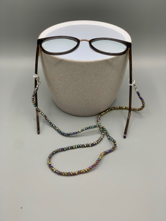 Brillenkette Maskenkette Halskette Kristallglas Handarbeit farblich sortiert 63 cm