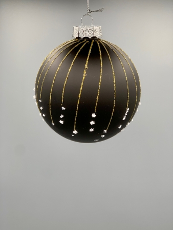 Weihnachtskugel Glas schwarz gold Glitter Streifen 10 cm