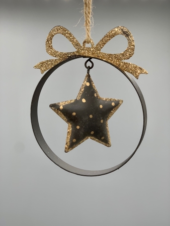 Weihnachtshänger Ring Metall schwarz gold Stern Schleife 8x10x1 cm