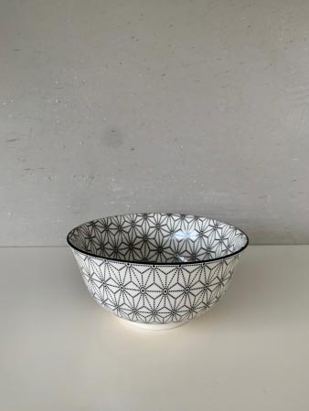 Bowl Schale aus Porzellan blumen gemustert schwarz-weiß