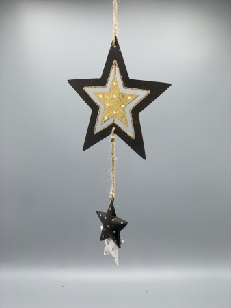 Weihnachtshänger Stern aus Metall schwarz gold weiß 14x35x1 cm