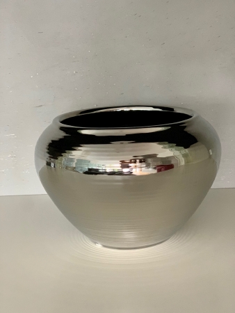 Vase Übertopf silber Keramik rund bauchig