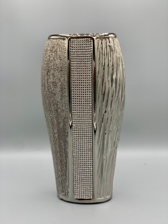 Vase Strass Keramik 30 cm silber glänzend groß