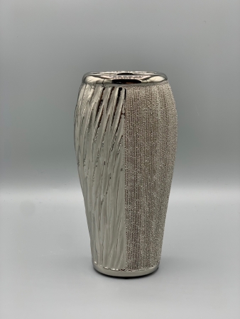 Vase Strass Keramik 20 cm silber glänzend klein