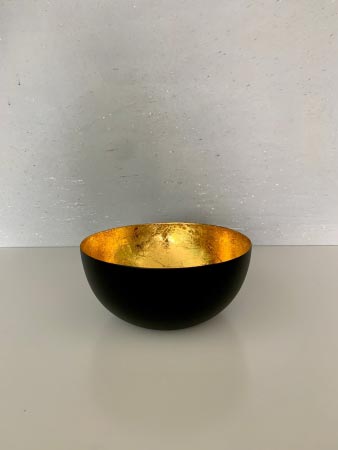 Teelichthalter Windlicht Schale aus Metall schwarz mit gold