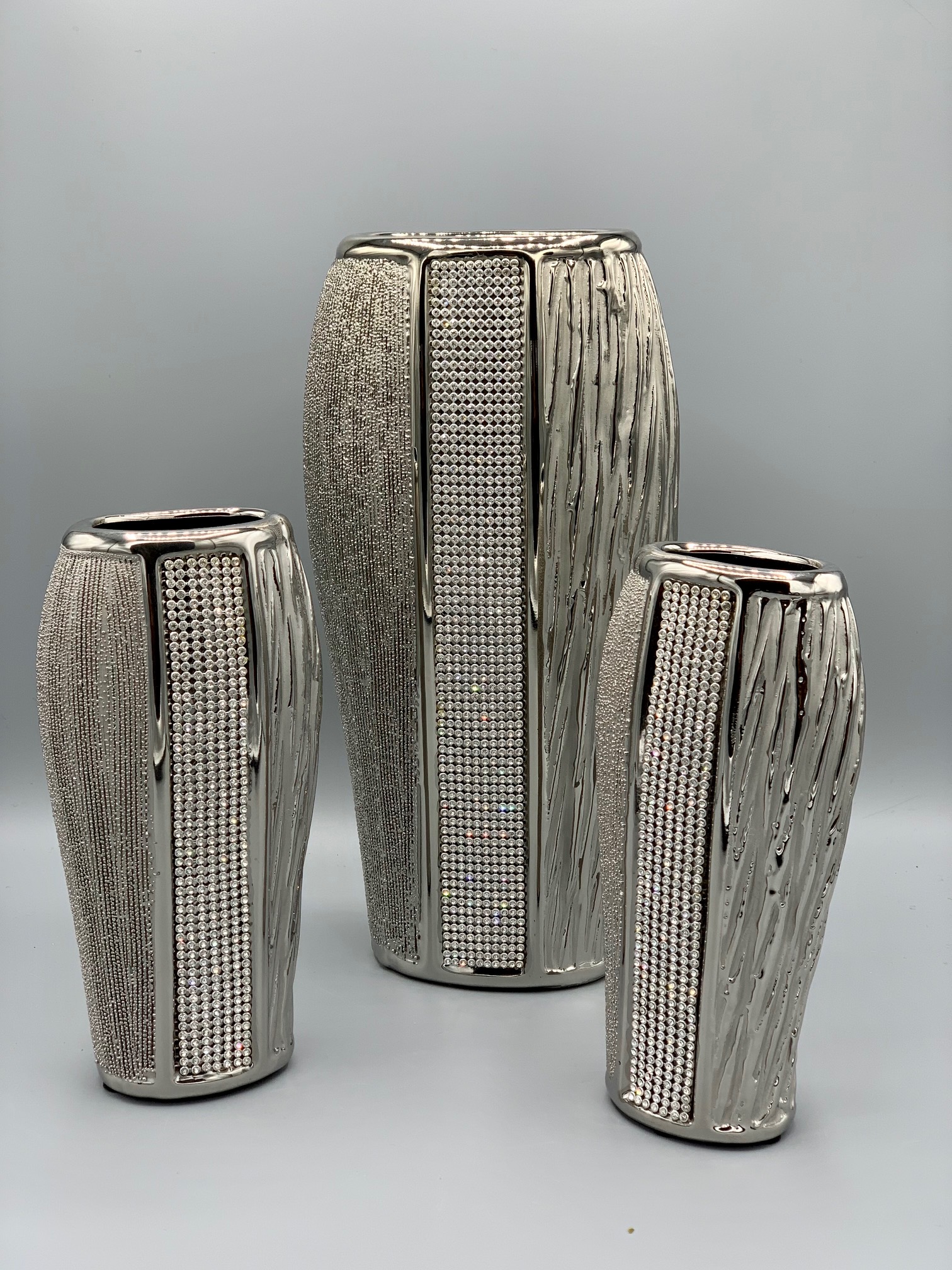 Deko Vase ORNAMENTE Zylinder H 30cm D 10cm silber Keramik Hendriks 