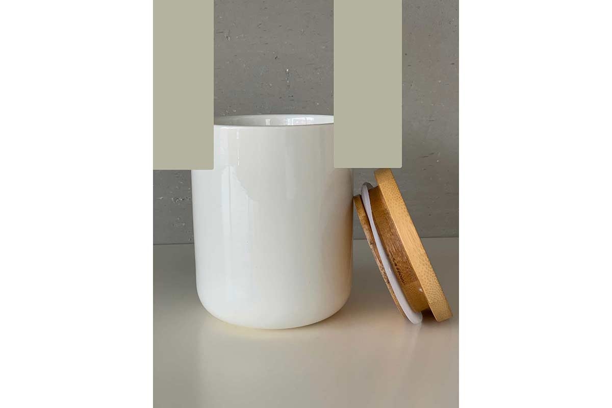 Dose Keramik weiß mit Bambusdeckel Aufbewahrung 12x10 cm