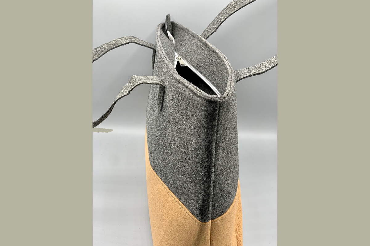 Tasche Shopper Filz Kork dunkelgrau beige Reißverschluss 46x31x16 cm