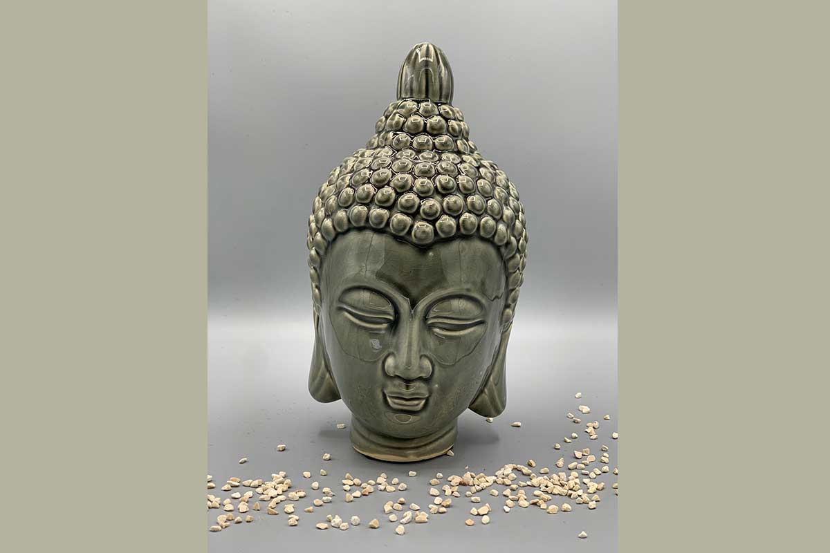 Buddhakopf dunkelgrau groß aus Keramik 15x13x24 cm