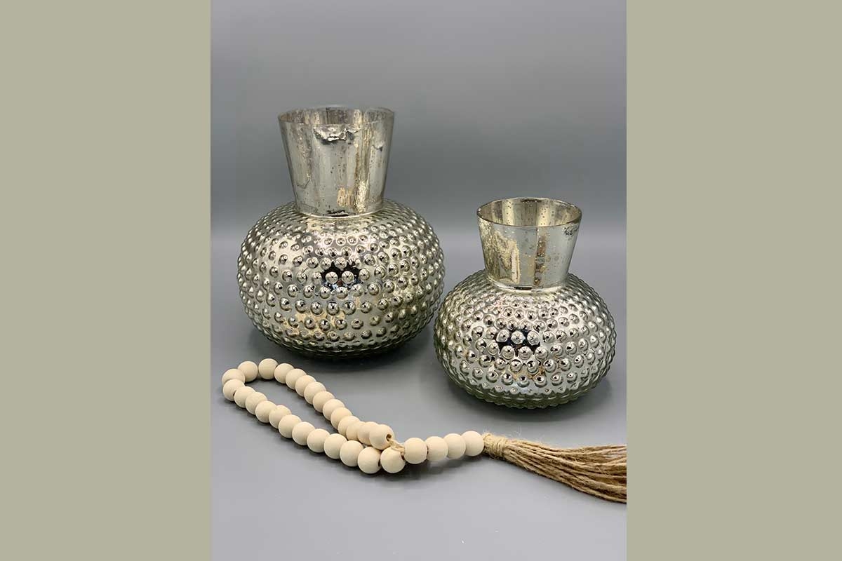 Vase J-Line unregelmäßig rau Keramik silber meliert 31 cm