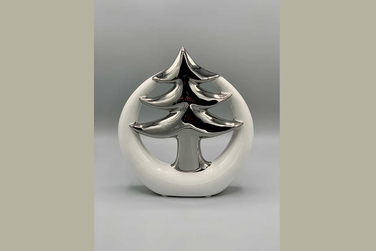 Figur Baum weiss silber Keramik Weihnachten Advent 20,5 cm