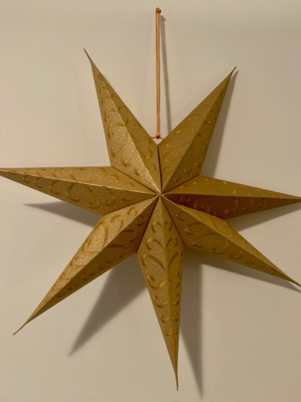 Leuchtstern Weihnachtsstern Papier 7 Zacken gold gemustert Ornamente 60 cm