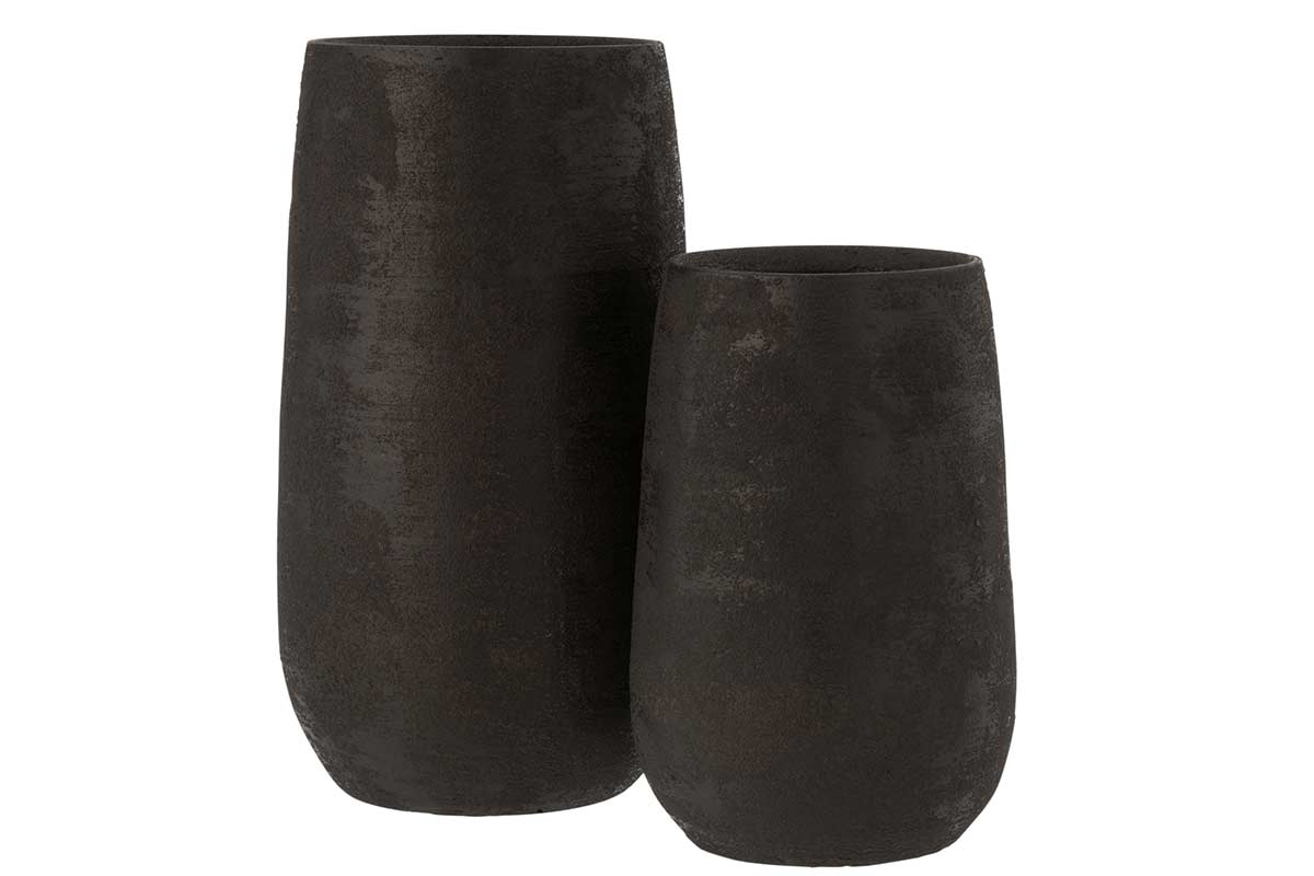 Vase J-Line unregelmäßig rau Keramik schwarz meliert 31 cm
