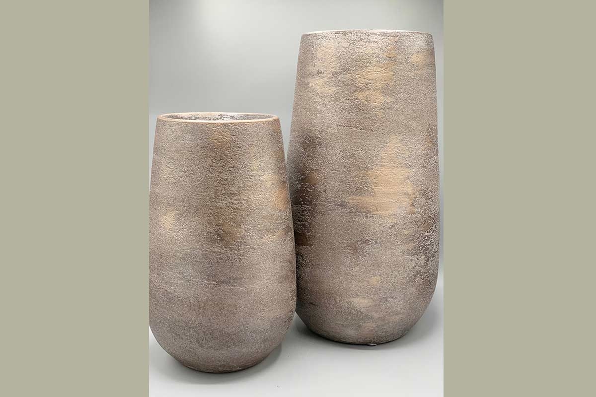 Vase J-Line unregelmäßig rau Keramik silber meliert groß 41 cm