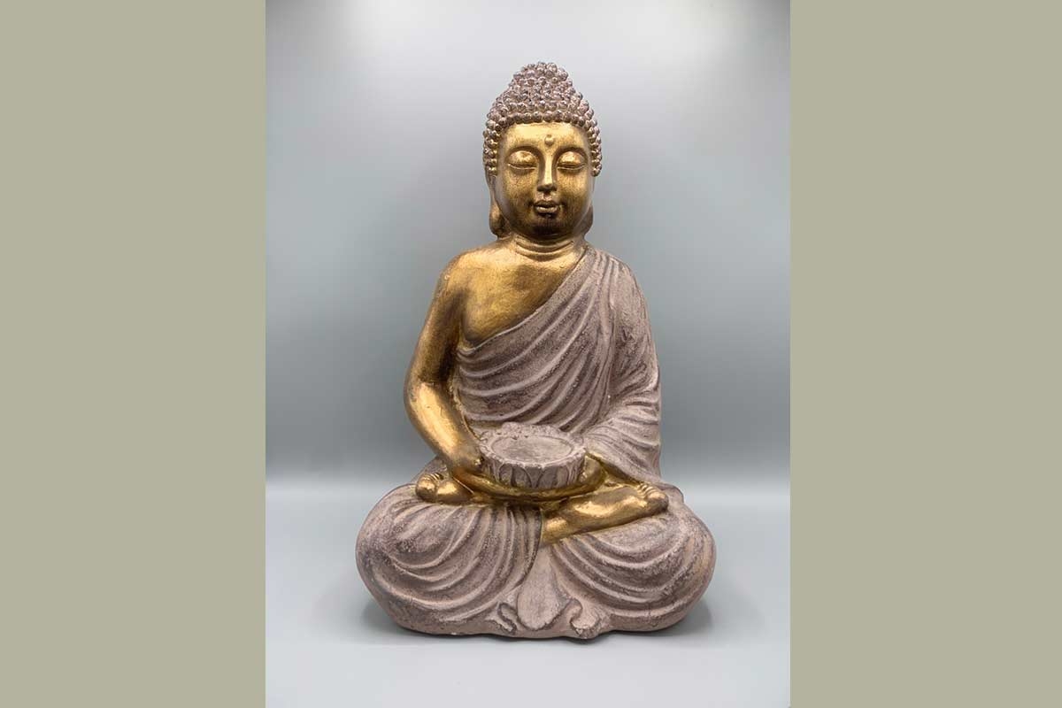 Buddha sitzend mit Kerzenhalter braun gold 28 x 41 x 22 cm