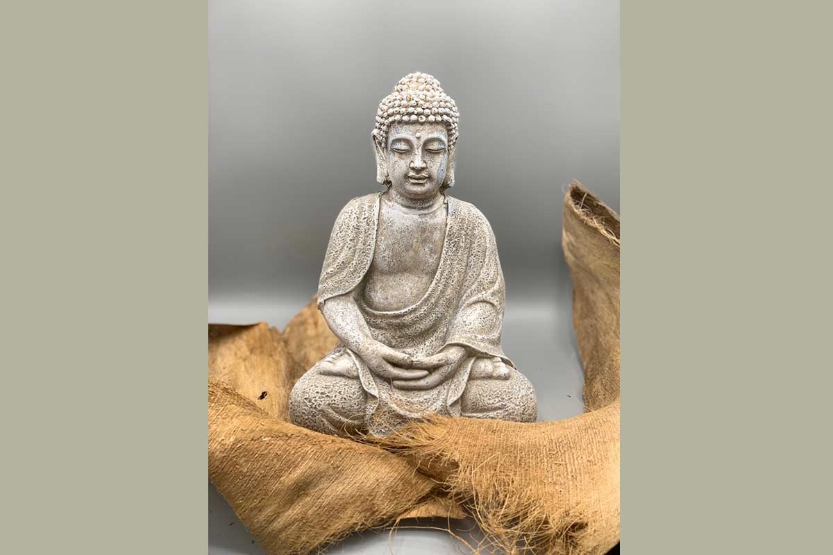 Buddha sitzend grau aus Magnesia für Außenbereich Steinoptik 20x17x30 cm