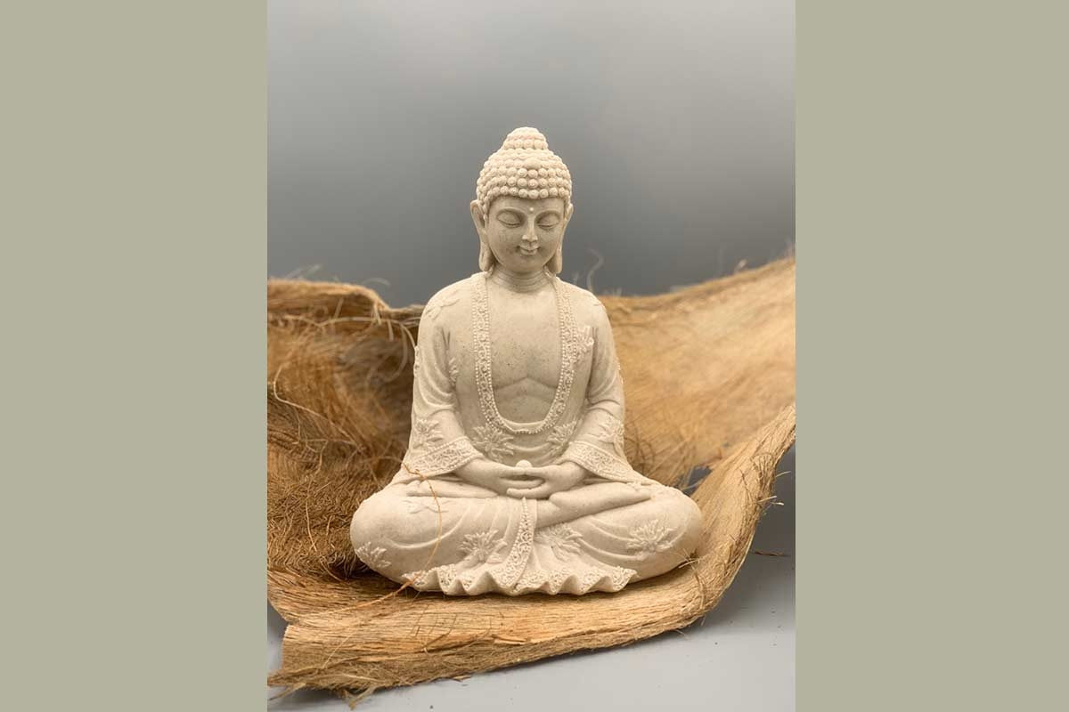 Buddha sitzend beige Steinoptik 19x13x23 cm