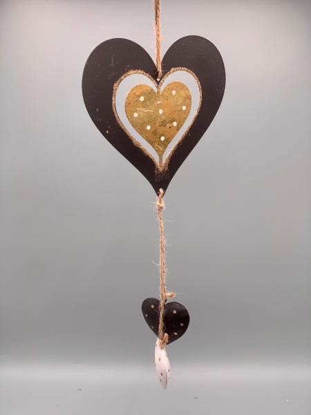 Weihnachtshänger Herz aus metall schwarz gold weiß 14x35x1 cm