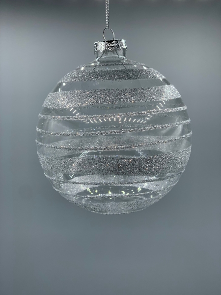 Weihnachtskugel Glas klar durchsichtig silber Glitter 10 cm