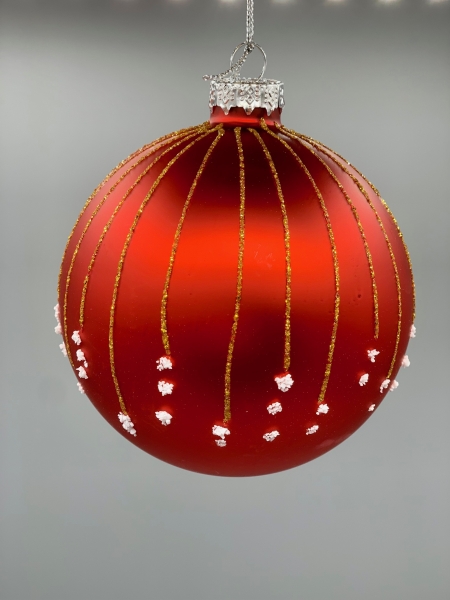 Weihnachtskugel Glas rot gold Glitter Streifen 10 cm