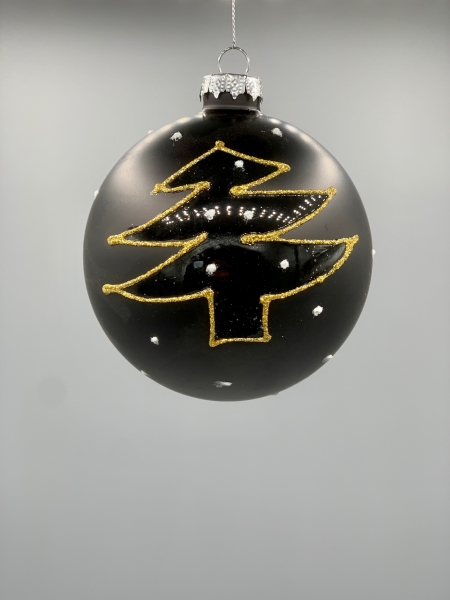 Weihnachtskugel Glas schwarz gold Glitter Tannenbaum 10 cm