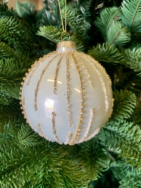 Weihnachtsschmuck Christbaumkugel Glas weiß gold perlmutt 8 cm