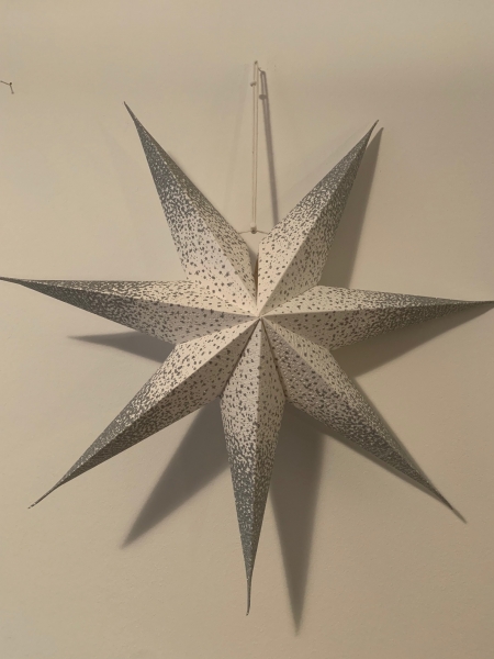 Leuchtstern Weihnachtsstern Papier 7 Zacken silber weiß gesprengelt 60 cm