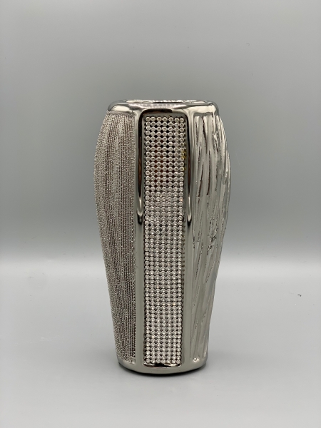 Vase Strass Keramik 20 cm silber glänzend klein