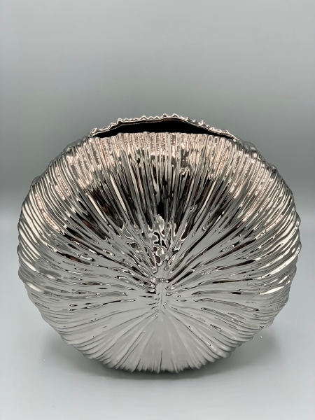 Vase Keramik silber glänzend rund