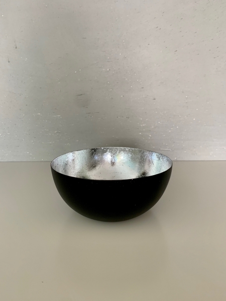 Teelichthalter Windlicht Schale aus Metall schwarz mit silber